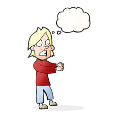 cartoon shocked man with thought bubble