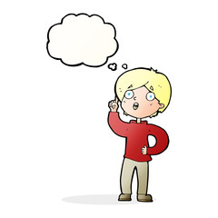 cartoon boy with idea with thought bubble