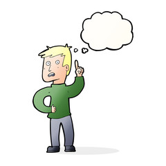 cartoon boy with idea with thought bubble