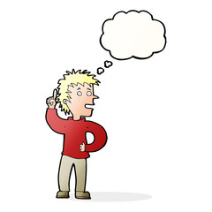 cartoon boy with idea with thought bubble