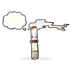 cartoon cigarette character with thought bubble
