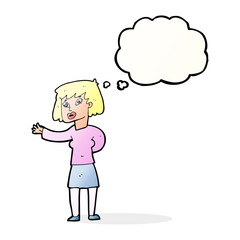 cartoon woman explaining with thought bubble