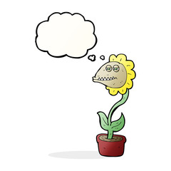 cartoon monster flower with thought bubble
