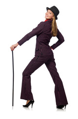 Fototapeta premium Woman with walking stick isolated on the white