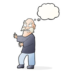 cartoon angry old man with thought bubble