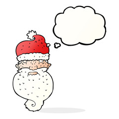 cartoon grim santa face with thought bubble