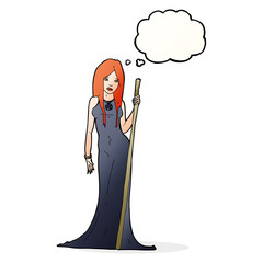 cartoon sorceress  with thought bubble