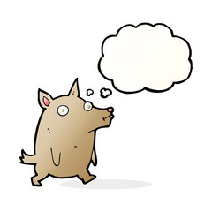 cartoon funny little dog with thought bubble