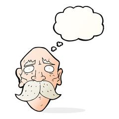 cartoon sad old man with thought bubble