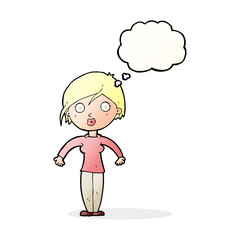 cartoon surprised woman with thought bubble