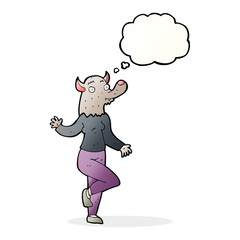 Fototapeta premium cartoon dancing werewolf woman with thought bubble