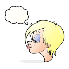 cartoon pretty woman with thought bubble