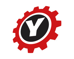 Y red gear letter logo