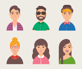 Set of avatars modern vector style. Male and female character