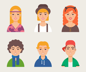 Set of avatars modern vector style. Male and female character