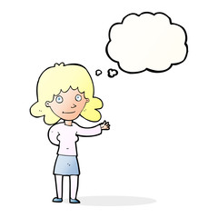 cartoon friendly woman with thought bubble