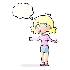 cartoon confused woman with thought bubble