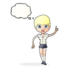 cartoon pretty woman with idea with thought bubble