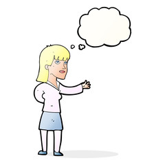 cartoon woman explaining with thought bubble