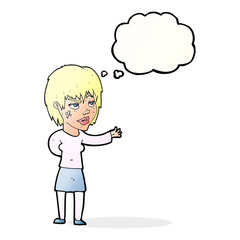 cartoon woman with sticking plaster on face with thought bubble