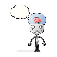 cartoonw weird robot with thought bubble