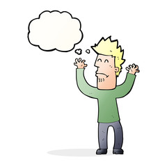 cartoon stresssed man with thought bubble