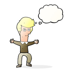 cartoon startled man with thought bubble