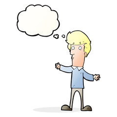 cartoon startled man with thought bubble