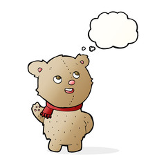 cartoon cute teddy bear with scarf with thought bubble