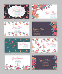 Set of eight floral business cards