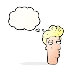 cartoon bored man's face with thought bubble