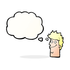 cartoon happy man face with thought bubble