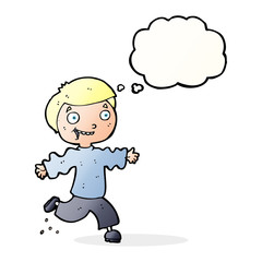 cartoon excited boy with thought bubble