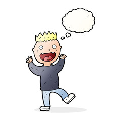 cartoon crazy happy man with thought bubble