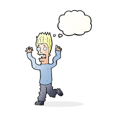 cartoon terrified man with thought bubble