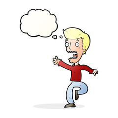 cartoon terrified man with thought bubble
