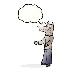 Fototapeta premium cartoon wolf man with thought bubble