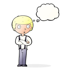 cartoon staring boy with thought bubble