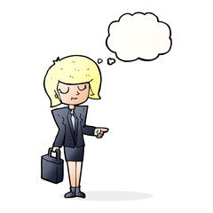 cartoon businesswoman pointing with thought bubble