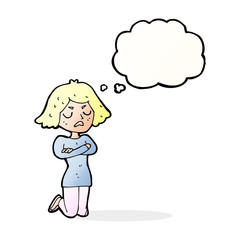 cartoon annoyed woman with thought bubble