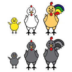 Rooster, hen and chick multicolor set