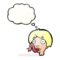 cartoon head sticking out tongue with thought bubble