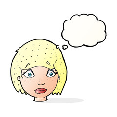 cartoon worried female face with thought bubble