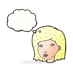 cartoon female face with thought bubble