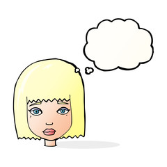 cartoon female face with thought bubble