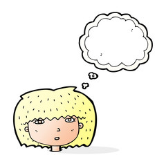 cartoon female face with thought bubble
