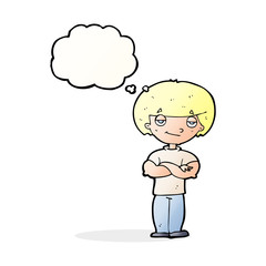 cartoon smug looking man with thought bubble