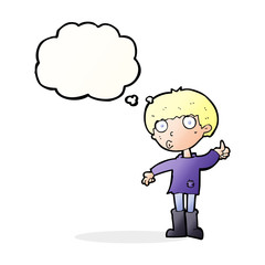 cartoon boy asking question with thought bubble