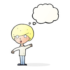 cartoon shocked boy with thought bubble