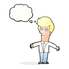 cartoon bored man with thought bubble